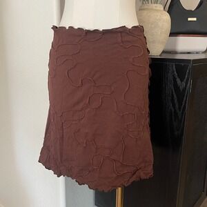Haystacks Mini Skirt Women Medium Brown Excellent Floral Textured Lettuce Edge